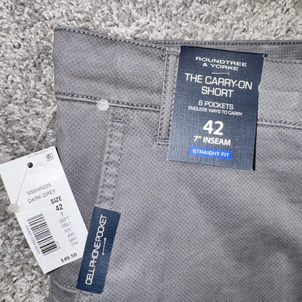 Roundtree & Yorke The Carry-On Short Mens Stretch Dark Grey 42 NEW